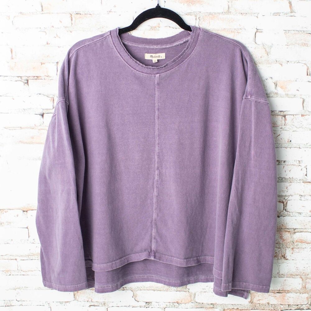 Madewell Womens Small Purple Garment Dyed Oversized Sweatshirt Top Cotton Hi Low